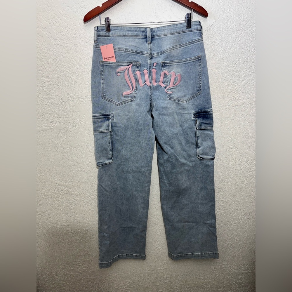 Juicy Couture Cargo Denim Wide Leg Juicy Embroidered Jeans Size 13/31 NWT
